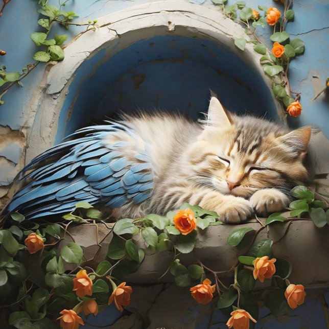 Quebra-cabeça Sleepy Tan Tabby Half Kitten Half Bird (Close- up of artwork)