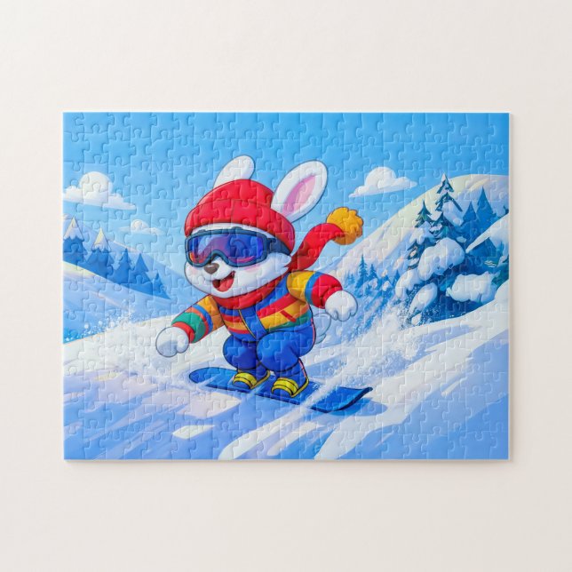 Quebra-cabeça Snow Hare Snowboarding on a Winter Mountain (Horizontal)