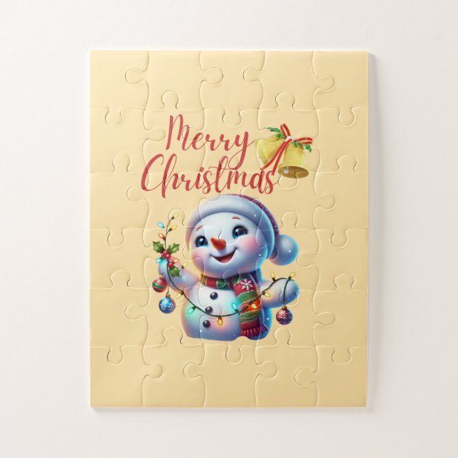 Quebra-cabeça Snowman de Natal com Bells Festivas Foliday Art (Vertical)