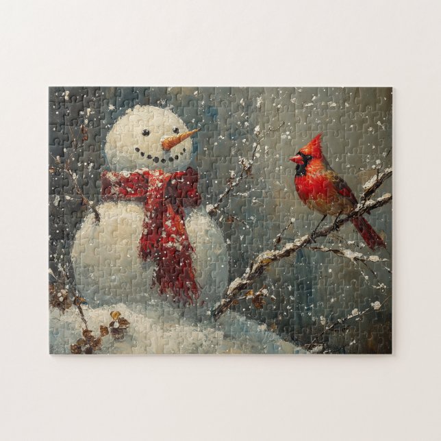 Quebra-cabeça Snowman e uma pintura a óleo cardeal (Horizontal)