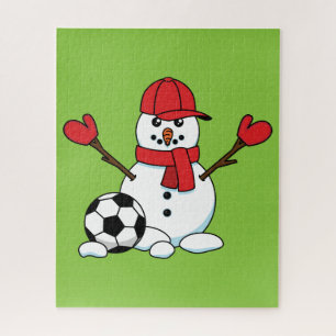 Quebra-cabeça Snowman engraçado com bola de futebol