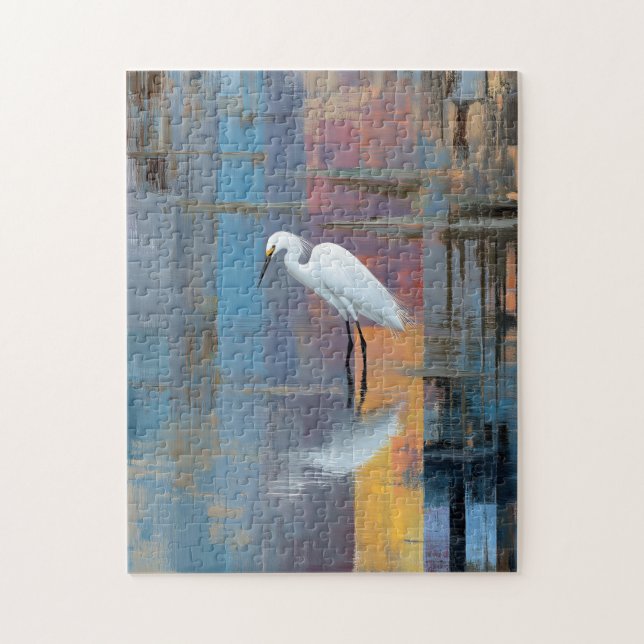 Quebra-cabeça Snowy egret in lake vertical (Vertical)