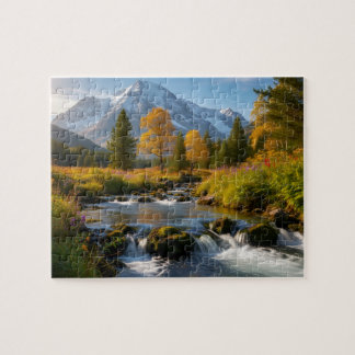 Quebra-cabeça Snowy Mountain Stream Landscape Puzzle