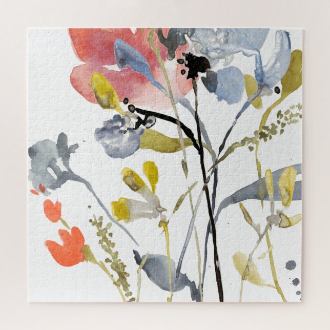 Quebra-cabeça Sobreposição da Flor - Flores de Pastel de Aquarel (Horizontal)