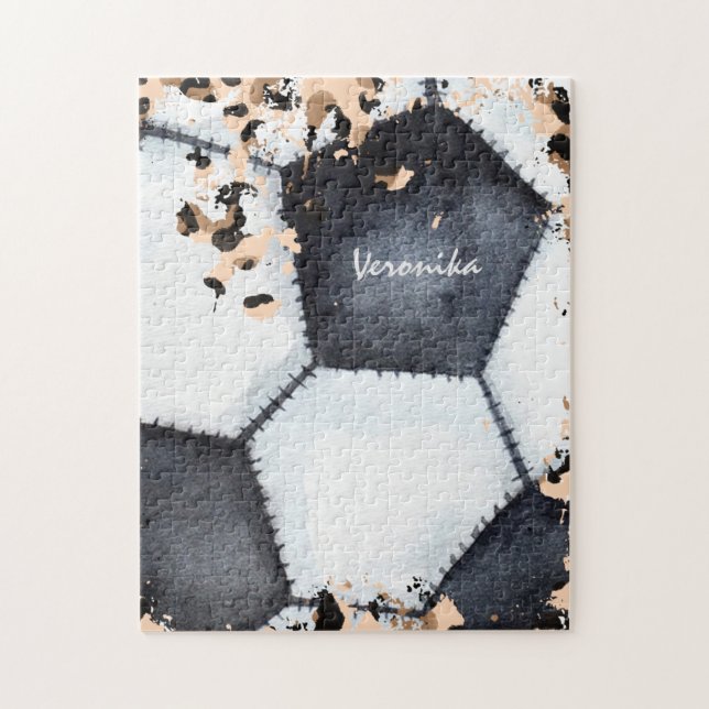 Quebra-cabeça Soccer Ball Animal Print & Girls Kids Name Chic (Vertical)