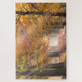 Quebra-cabeça Sol-beams numa floresta de outono