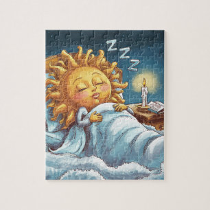 Quebra-cabeça sol brilhante e caprichoso na cama