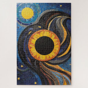 Quebra-cabeça Sol Celestial e Estrelas no Mosaico do Céu Noturno