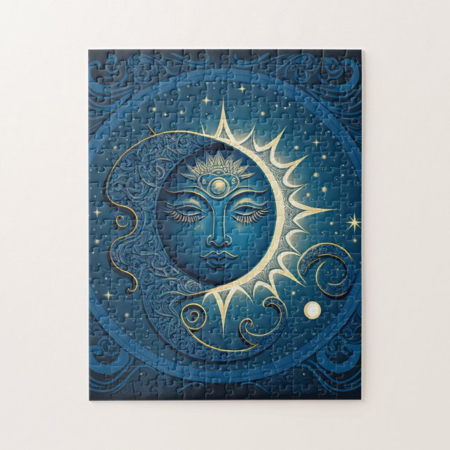 Quebra-cabeça Sol e Lua Azul (Vertical)