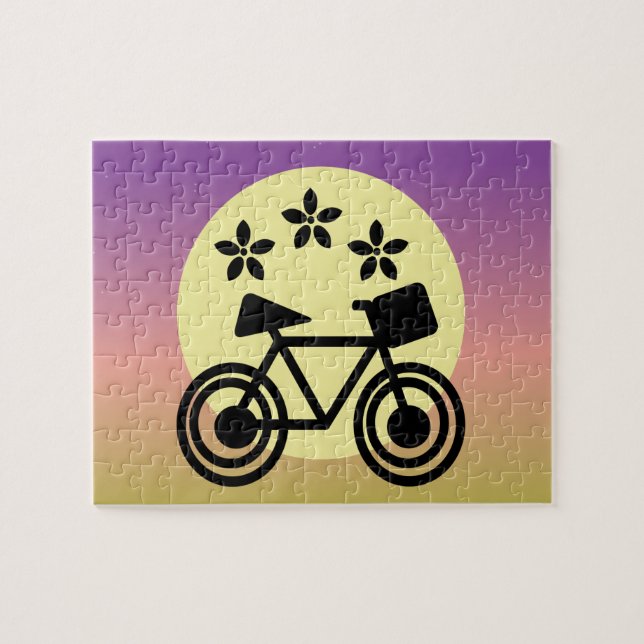 Quebra-cabeça Sol Fofo e Bicicleta Gradiente Floral e Arco-Íris (Horizontal)
