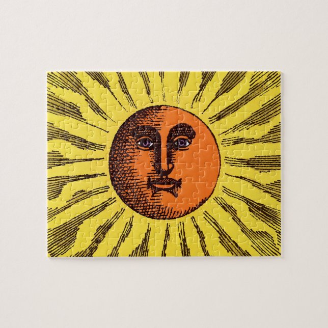 Quebra-cabeça Sol Hippie Feliz Sorridente Amarelo Celestial Vint (Horizontal)