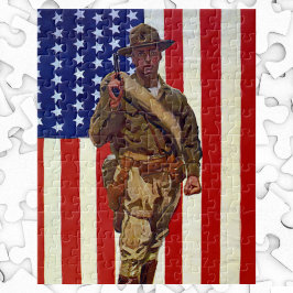 Quebra-cabeça Soldado Patriótico Vintage com Bandeira Americana