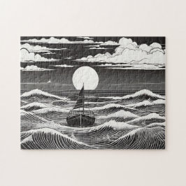 Quebra-cabeça Solitário veleiro à noite em um mar tempestuoso