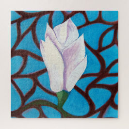 Quebra-cabeça Solteiro Magnolia Flor Azul Modelo Branco