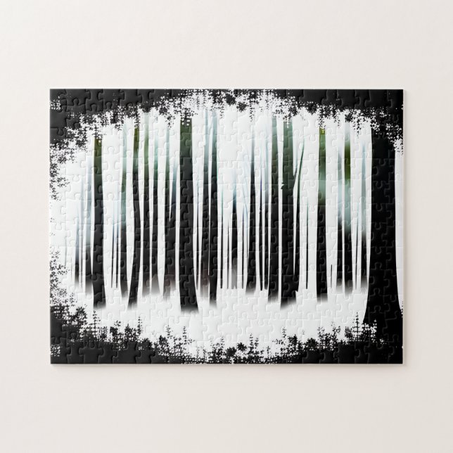 Quebra-cabeça Sonho de Floresta Mística Negra e Branca (Horizontal)