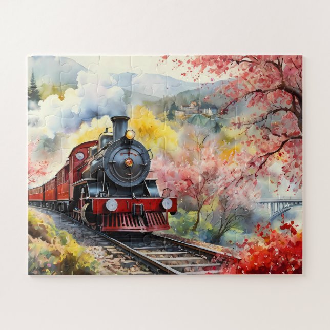 Quebra-cabeça Sonhos de Trem a Vapor Paisagem Arte em Aquarela j (Horizontal)