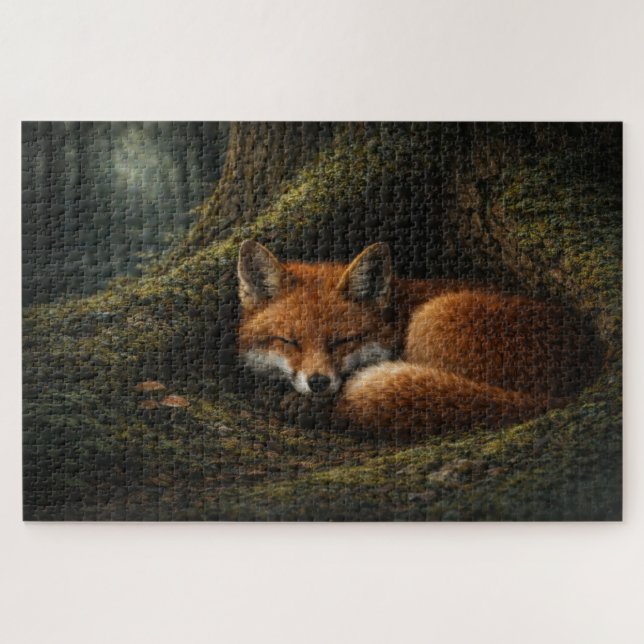 Quebra-cabeça Sono Profundo na Floresta | Arte da Raposa Vermelh (Horizontal)