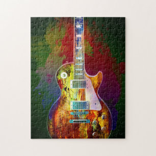Quebra-cabeça Sons da música. Guitarra colorida