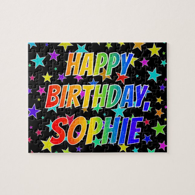 Quebra-cabeça "SOPHIE" Primeiro Nome, Diversão "FELIZ ANIVERSÁRI (Horizontal)