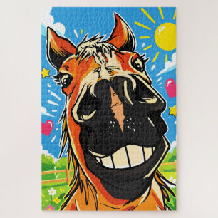 Quebra-cabeça Sorriso Engraçado de Cavalo Desenho Animado Arte d