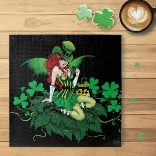 Quebra-cabeça Sorte Verde Irlandês Fada Cabelo Vermelho Trevo