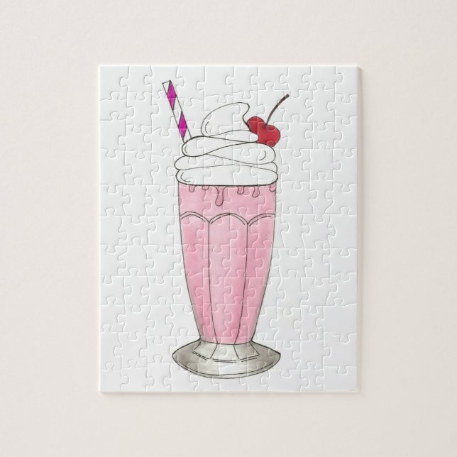 Quebra-cabeça Sorvete Comprar Morango Rosa Milkshake Foodie (Vertical)