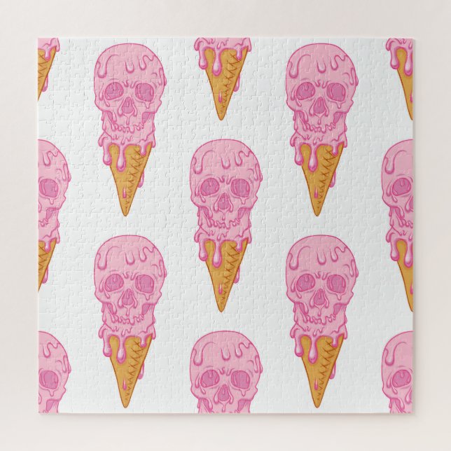Quebra-cabeça Sorvete de crânio rosa, padrão perfeito. (Vertical)
