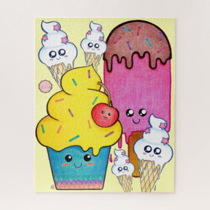 Quebra-cabeça Sorvete e Cupcake de Cartoons Bons, Kawaii Sweets