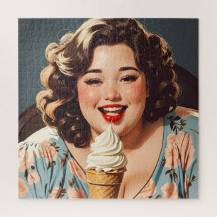 Quebra-cabeça Sorvete Vintage Happy Woman Comendo