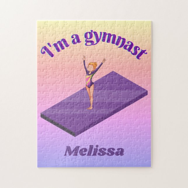 Quebra-cabeça Sou uma ginasta com Leotard no tapete roxo (Vertical)