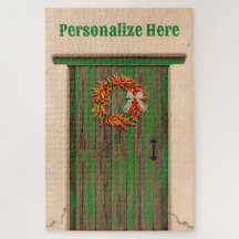 Southwest Chile Ristra Wreath Weathered Wood Door