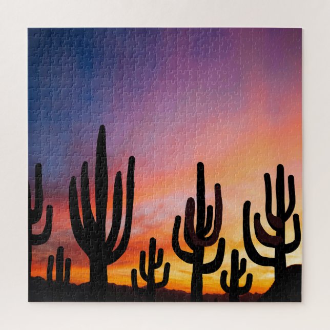Quebra-cabeça Southwestern Desert Landscape Cactus Sunrise Image (Vertical)