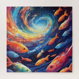 Quebra-cabeça Space themed art with fish