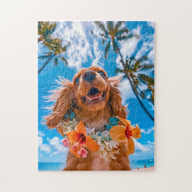 Quebra-cabeça Spaniel Selfie na Praia Tropical (Vertical)