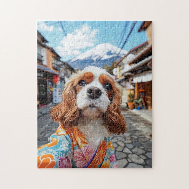 Quebra-cabeça Spaniel Selfie No Monte Fuji (Vertical)