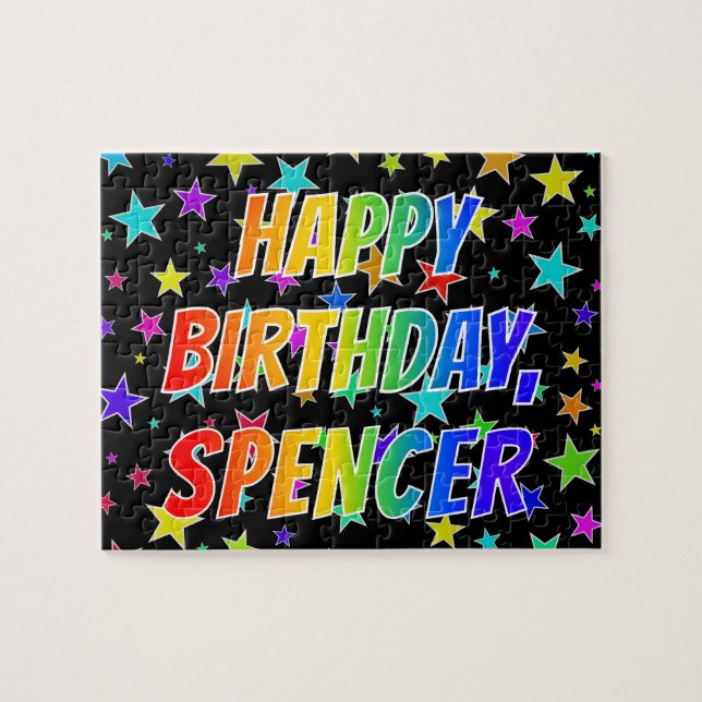 Quebra-cabeça "SPENCER" Primeiro Nome, Diversão "FELIZ ANIVERSÁR (Horizontal)