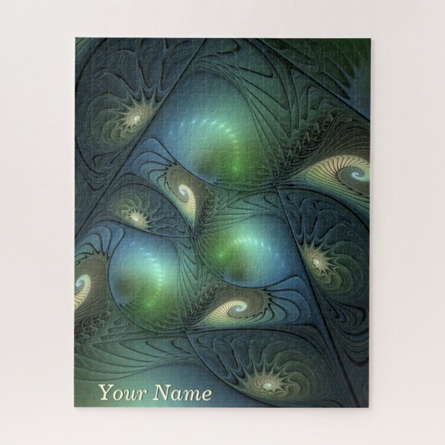 Quebra-cabeça Spirals Teal Beige Green Abstrato Fractal Art Name (Vertical)