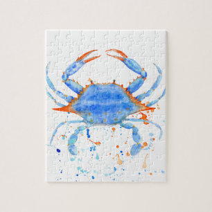 Quebra-cabeça Splatter da pintura do caranguejo azul da aguarela