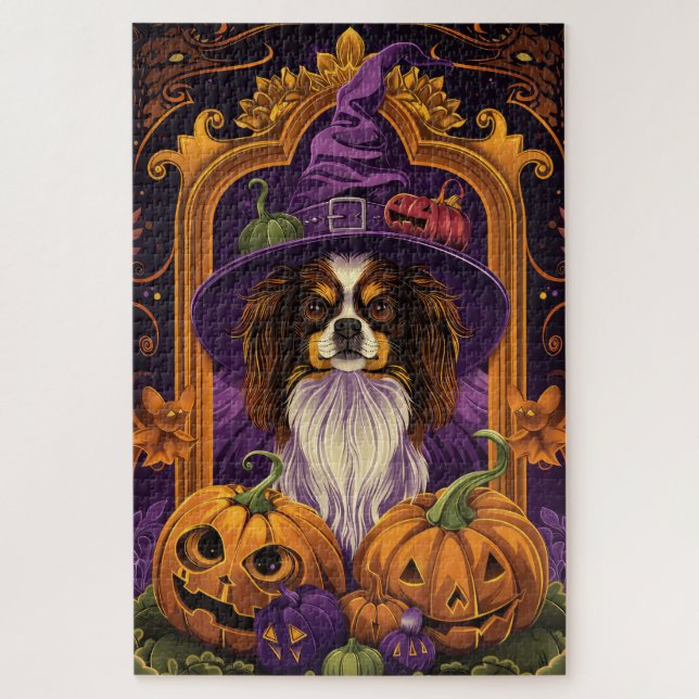 Quebra-cabeça Spookan Tibetan Spaniel Cachorro Halloween Pumpkin (Vertical)
