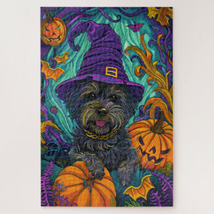Quebra-cabeça Spookan Tibetan Terrier Dog Halloween Witch Pumpki