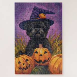 Quebra-cabeça Spooky Affenpinscher Halloween Witch e Pumpkin