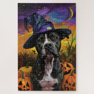 Quebra-cabeça Spooky American Staffordshire Halloween Pumpkin