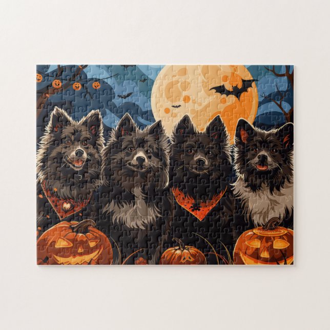 Quebra-cabeça Spooky Finlandês do Halloween Lapphund (Horizontal)