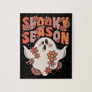 Quebra-cabeça Spooky Season Groovy Ghost Com Flores Vintage Ji