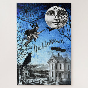 Quebra-cabeça Spooky Vintage assombrada Casa e Bruxa na Broomsti
