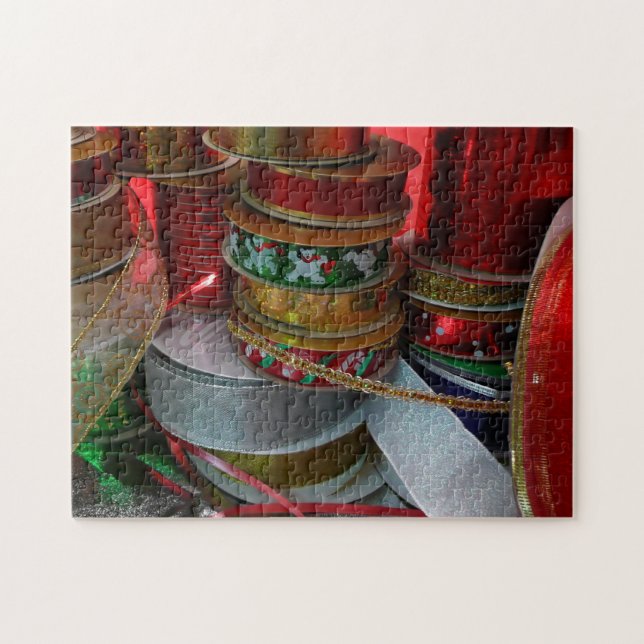 Quebra-cabeça Spools de Férias de Natal Vermelho e Dourado (Horizontal)