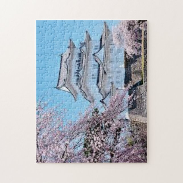 Quebra-cabeça Spring Serenity at Numazu Castle – Sakura in Bloom (Vertical)