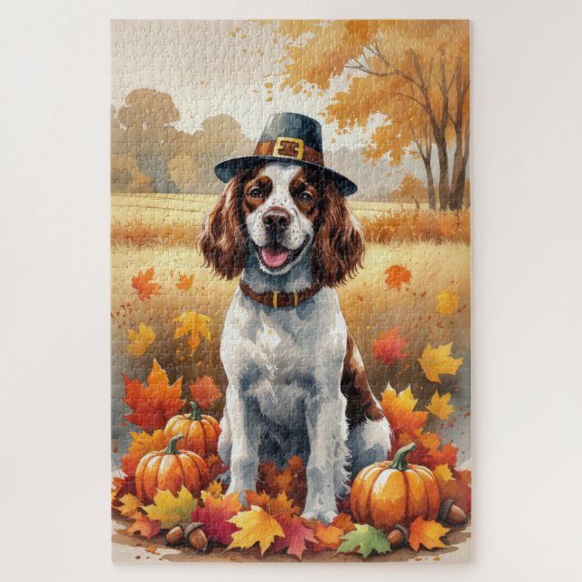 Quebra-cabeça Springer Spaniel em Folhas de Outono Arte de Ação  (Vertical)