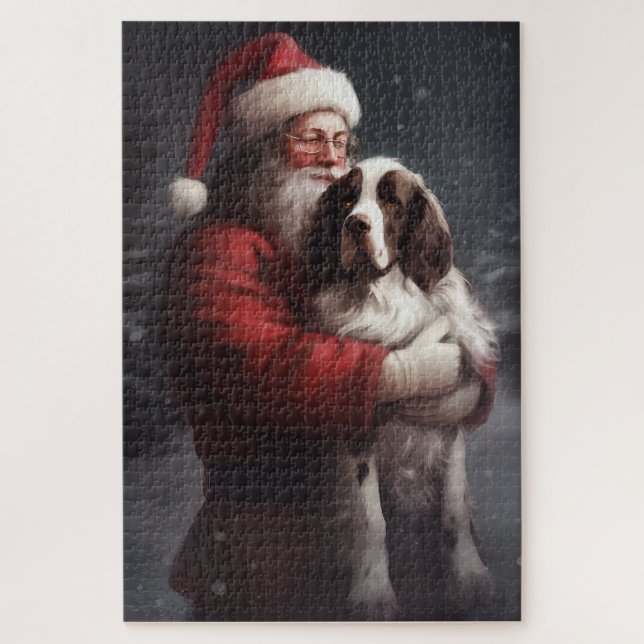 Quebra-cabeça Springer Spaniel Papai Noel Natal Festivo (Vertical)