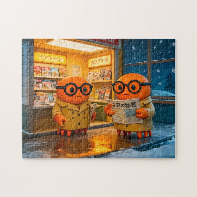 Quebra-cabeça Spy Crabs Investigating Colorful Japanese Newsstan (Horizontal)